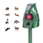 Ultrasonic Animal Repellent Outdoor, Solar Power Cat Rodent Raccoon Repeller, Squirrel Skunk Control Device with Motion Sensor and FIashing Light, Waterproof Rabbt Snake Deterrent for Outdoor