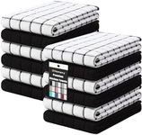 Homaxy Premium Cotton Kitchen Towels 16"x 28", Large Natural Ring Spun 390 GSM Dish Towels, Super Absorbent Terry Kitchen Hand Towels, Soft Tea Towels with Hanging Loop, Black Check Design, 12 Pack