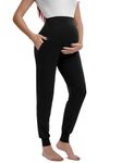 Shen&Qege Women's Maternity Pants Over The Belly Lounge Sweatpants Stretchy Comfy Pregnancy Trousers with Pockets Black