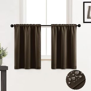 XTMYI Brown Curtains 36 Inch Length for Bathroom Shower Window 2 Panels Rod Pocket Waterproof Blackout Room Darkening Tier Curtains for Kitchen,Coffee