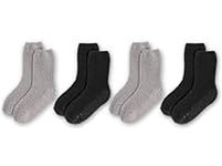 LA Active Fuzzy Socks - 4 Pairs - Non-Skid Anti-Slip Grip for Home & Hospital (Midnight Black and Dove Grey, S/M)