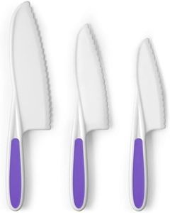 Zulay 3-Piece Kids Knife Set for Real Cooking & Baking - Toddler Knives for Cutting Fruits, Veggies, & Cake - Children’s Montessori Knife with Serrated Edges - Safe & Fun Lettuce Knife (Purple)