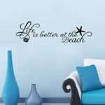 Bathroom Wall Stickers, Beach Wall Decals, (Easy to Apply), Wall Decor Vinyl Art Life Quotes Sayings Nautical Ocean Living Room Bedroom, Inspirational Motivational Farmhouse Hallway Starfish Shell Coastal House Positive Family Poster Home Sayings Words Decoration, Life is better at the Beach 25"X7"