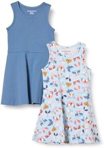 Amazon Essentials Girls' Knit Sleeveless Tank Play Dress, Pack of 2, Blue/Butterflies, Medium