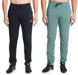 OWERRIA FIT Lycra Track Pants Regular Fit Two Side Pocket One Side Zip Combo Pack 2 (XL, Dark Blue - Ice Blue)