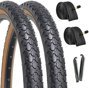 2-Pack Cruiser Bike Tires Set: Hycline 26x2.125 inch Folding Replacement Puncture-Resistant Bicycle Tires and Pair 26-inch Inner Tubes with Tire Levers for Beach or Urban City Commuter Bike-Brown