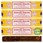 Original Satya Nag Champa Spiritual Healing Incense Sticks | with M&J incense sticks holder | x4 pack | for Aromatherapy, Spa, Yoga, Weddings, Meditation, Healing, Positivity and Relaxation