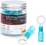 HKS 50 PCS Ring Terminals 5/16" Blue 16-14 AWG - M8 - Electrical Connectors - Heat Shrink Wire Connector Kit - Tinned Red Copper - Automotive Marine Ring Connectors - Waterproof and Insulated