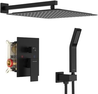 SR SUN RISE Matte Black Square Rainfall Shower Head and Handle Set, Wall Mounted Shower Fixtures, Metal Shower Faucet Trim Repair Kits (With Shower Valve) 16 Inches