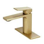 VOTON Brushed Gold Bathroom Sink Faucet Single Handle Bathroom Faucets for Sink 1 Hole Rv Lavatory Vanity Faucet with Deck Plate & Supply Hoses