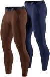 TSLA Men's Thermal Compression Trousers, Athletic Sports Leggings & Running Tights, Wintergear Base Layer Bottoms Pants, 2pack Tights Navy/Coffee, M