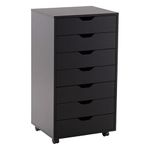 COSTWAY Mobile File Cabinet, 7 Drawers Lateral Stationery Storage Organiser Chest with Wheels, Home Office Printer Stand Side Filing Cupboard（Black）