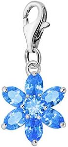 Quiges Charm con Cierre Colgante Flor de Zirconia Azul Piedra de Nacimiento de Diciembre Plata de Ley 925 Mujer para Pulseras Europeas