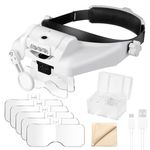 1X to 14X Headband Magnifier with LED Light, Handsfree Head Mount Magnifying Glass Visor Headset Loupe Tools for Professional Jewelry Close Work Sewing Crafts Reading Repair