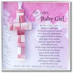 New Baby Girl Gift -Handmade in USA Glass Cross with Sentiment - Welcome New Baby Girl Gift/Baby Girl Baptism Gift/Baby Girl Christening Gift (Pink)