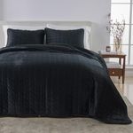 Great Bay Home Velvet Full/Queen Size, Black Quilt Set - Dual-Sided Velvet, Heavyweight 3-Piece Bedding Set - Ultra Soft, Quilted Box-Stitched and Down-Alternative Fill (Full/Queen, Black)