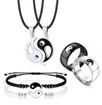 Drperfect 6 Pieces Matching Yin Yang Necklace Bracelets Rings Set Couple Necklace Bracelet Rings for Him and Her Matching Yin Yang Necklace Boyfriend Girlfriend Friendship Valentine's Day Jewelry Gift