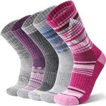 ANTSANG Merino Wool Hiking Socks for Men & Women Thermal Warm Winter Thick Cozy Athletic Crew Work Boot Gift Socks Stocking Stuffers 5 Pairs(Rose Red/Purple/Grey,M)