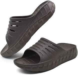 GPOS Mens Sport Recovery Sandals Plantar Fasciitis Arch Support Thick Cushion Slides Sandals Lightweight Comfort Orthotic Open Toe Slippers Dark Brown Size 9