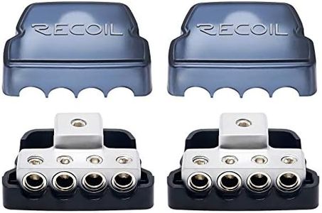 Recoil DB14P 4 Way Power Distribution Block, 1 X 0/2/4 Gauge in / 4 X 4/8 Gauge Out Power Distribution Ground Distributor Block for Car Audio Amplifier Splitter 2 Pack