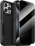 Diaclara Designed for iPhone 15 Pro Case, [with Privacy Screen Protector] [Anti Spy] [Military Grade Drop Protection] Heavy Duty Full-Body Shockproof Phone Case, Black