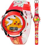 Accutime Kids Pokemon Pikachu Digital LCD Quartz Red Wrist Watch with Red Strap, Cool Inexpensive Gift & Party Favor for Boys, Girls, Adults All Ages (Model: POK4238AZ), Pikachu Red, Digital Quartz