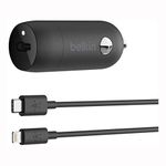 Belkin Boost Charge USB-C Car Charger 18 W + 4 ft USB-C to Lightning Cable (Fast Charger for iPhone 12, 12 Pro, 12 Pro Max, 12 mini, 11, 11 Pro/Pro Max, XS, Max, XR, X, 8 Plus, SE, iPad Pro 10.5 Inch)