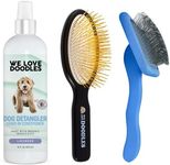 We Love Doodles Pin Brush & Slicker Brush & Dog Detangler Spray Kit | Pin Brush Kit | Dog Grooming Kit | Remove Mats, Knots, & Tangles