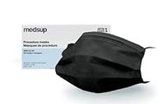 MedSup Canada 50pcs/Pack Black Disposable General - Purpose Face Masks, Test: ASTM F2100 Level 1 Non-medical Civilian Use, 3 Ply Layer, Breathable Stretchable Elastic Ear Loops, Black