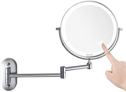 Auxmir 8'' Wall Mounted Mirror with 1X/10X Magnification, LED Magnifying Makeup Mirror with 3 Light Modes, 360 Swivel Double Sided Extendable Vanity Mirror, Touch Control & Auto OFF, 4 AAA Batteries