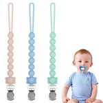 Vicloon Baby Dummy Clips,3 Pcs Silicone Dummy Clips for Baby, Dummy Clip Boys Girls, Soother Pacifier Chain Holder Clips BPA Free Baby Dummy Chain for Teether Toy or Soothie