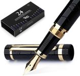 Wordsworth & Black Primori Fountain Pen Set [Black Gold]; Fine Nib, Gift Case, 24 Ink Cartridges, Refill Converter, Manual; Journaling, Calligraphy, Smooth Writing Pens; Left and Right Handed