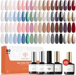 modelones 40 Pcs Gel Nail Polish Set, 36 Colors Winter Nude Brown White Burgundy Red Blue Black Glitter Gel Polish Kit with Base Coat& Matte Glitter Glossy Top Coat Salon DIY Manicure