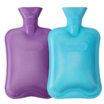 HomeTop Classic 2 Liters Rubber Hot Water Bottle, Great for Pain Relief, Hot and Cold Therapy, 2 Pack (Purple and Blue)