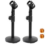 YOUEON 2 Pack Desktop Mic Stand with Mic Clip, Adjustable Microphone Stand Table Mic Stand for Snowball, Spark, Other Microphone, 3/8" Female to 5/8" Male 2 Metal Screw Adapter