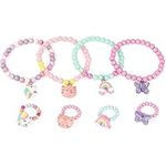 Little Girls Bracelets Rings,Kids Jewelry for Girls Adjustable Bracelets Rings Set with Unicorn Butterfly Pendants for Toddler Pretend Play Dress up Party Favor