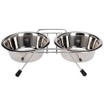 STAINLESS STEEL PET FEEDING BOWL DOUBLE DINER DOG CAT FOOD STATION WATER DISH