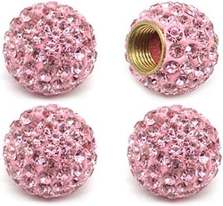 Car Wheel Tire Valve Caps, 4 Pack Crystal Rhinestone Car Tire Wheel Valve Stem Air Caps for Car Tire Accessories Universal for Cars, SUVs, Bicycle, Trucks and Motorcycles - Pink