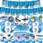 Gone Fishing Party Decorations Gone Fishing Birthday Party Supplies Includes Fishing Happy Birthday Balloons Banner Cake Topper Hanging Swirls Cupcake Topper for Fishing Baby Shower Decorations