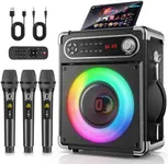 HWWR Karaoke Machine with 3 Wireless Microphones for Adults/Kids, Portable Bluetooth 5.3 Karaoke Speaker, Home Party Speaker with Disco Lights for Outdoor, PA System Supports TWS and TV connectivity