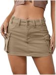 WDIRARA Women's Low Waist Button Bodycon Mini Cargo Denim Skirt with Pocket Khaki Plain M