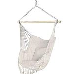 VOUNOT Hanging Chair with Cushion, Macrame Hammock Swing Chair for Bedroom, Balcony, Patio, Garden, Indoor or Outdoor, 265LBS Capacity, Beige