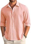 CB-COLEBROOK Men's Casual Button Down Shirts Long Sleeve Linen Shirt Fashion Textured Beach Summer Shirt (in, Alpha, S, Regular, ORANGE)