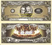 Novelty Dollar 30th Birthday Over the Hill Dollar Bills x 2 Happy Thirtieth Gift New