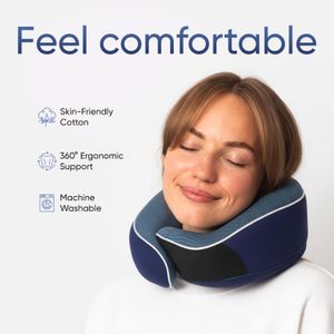 Proglobe Memory Foam Travel Pillow – Blue Neck Support Cushion