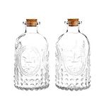 MyGift Vintage Design Embossed Clear Glass Bottles, Apothecary Flower Bud Vase with Cork Lid, Set of 2