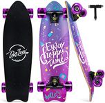 BELEEV Cruiser Skateboards for Beginners, 27 Inch Complete Skateboard for Kids Ages 3-12, Teens Adults, 7 Ply Canadian Maple Double Kick Deck Concave Trick Skateboard (Purple)