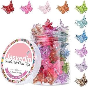 JASVERLIN Glitter Mini Butterfly Hair Claw Clips, Sparkly Colorful Hair Accessories for Girls and Women - 90s Y2K Cute, Small, Tiny Clip in 10 Assorted Colors, Set of 50 (Glitter Color)