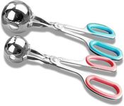 Meat Baller, 2 PCS None-Stick Meatball Maker with Detachable Anti-Slip Handles, Stainless Steel Meat Baller Tongs, Cake Pop, Ice Tongs, Cookie Dough Scoop for Kitchen (1.38"&1.78")