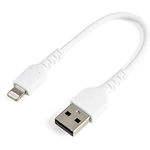 StarTech.com 6 inch (15cm) Durable White USB-A to Lightning Cable - Heavy Duty Rugged Aramid Fiber USB Type A to Lightning Charger/Sync Power Cord - Apple MFi Certified iPad/iPhone 12 (RUSBLTMM15CMW)